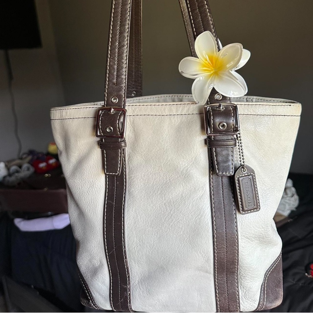 Coach Cream and Brown Tote Bag